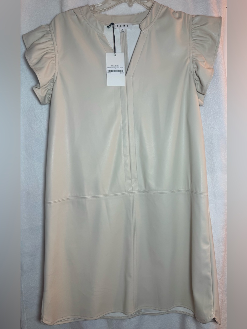 THML Cream Faux Leather Ruffle-Sleeve Dress